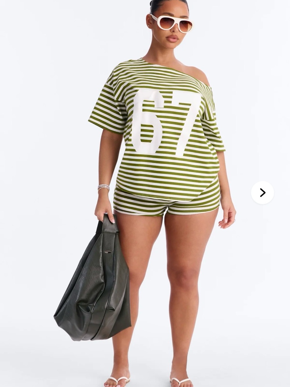 Winning Streak Off Shoulder Striped Short Set